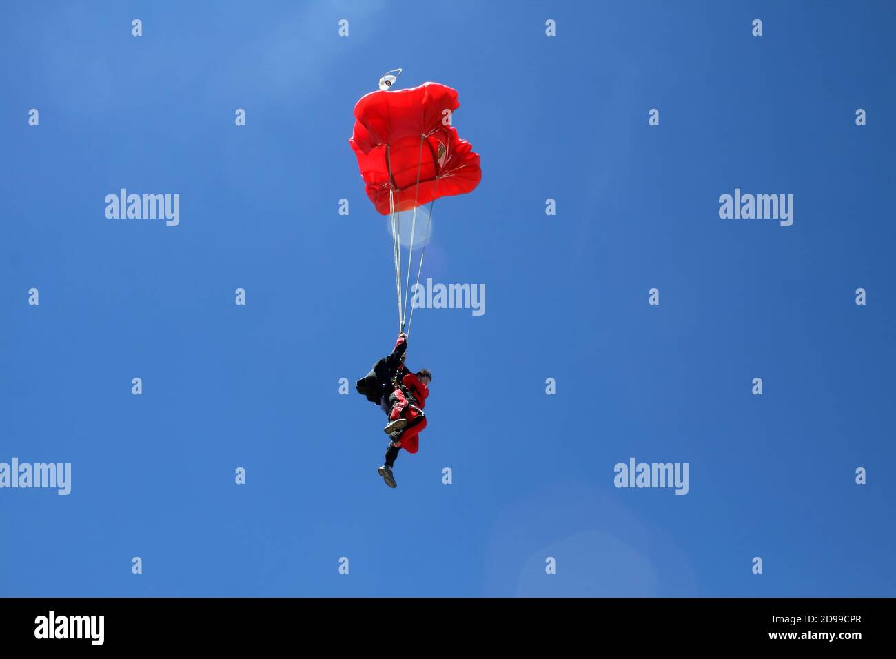 Sky diving tandem red color Stock Photo