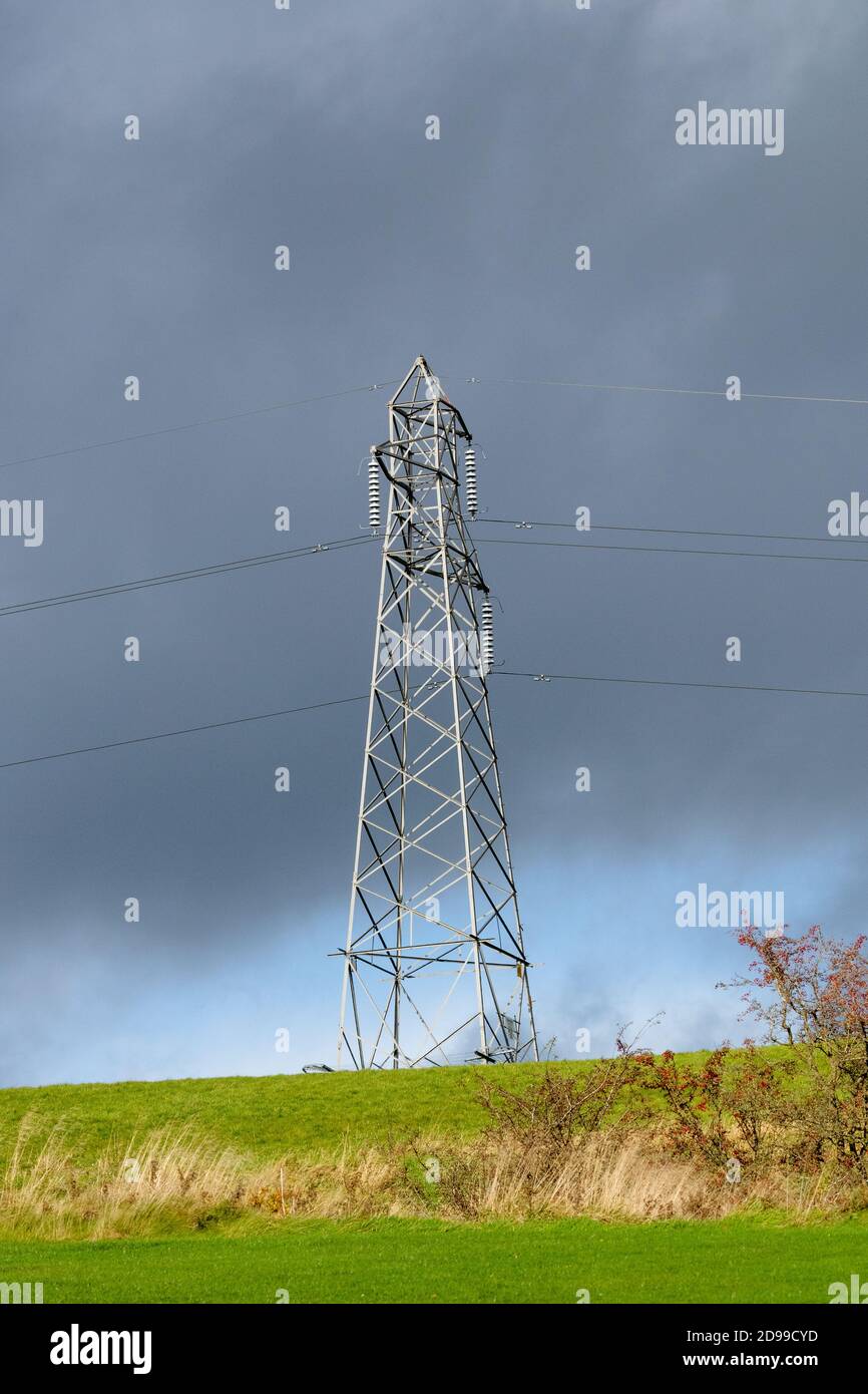 An electricity pylon in the Yorkshire countryside. Stock Photo