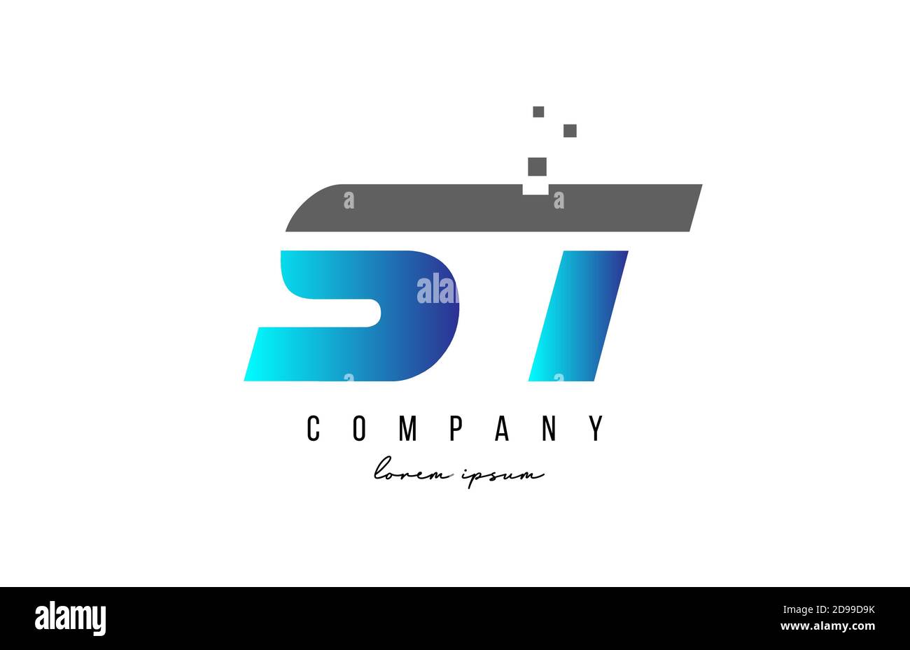 ST S T alphabet letter logo combination in blue and grey color ...
