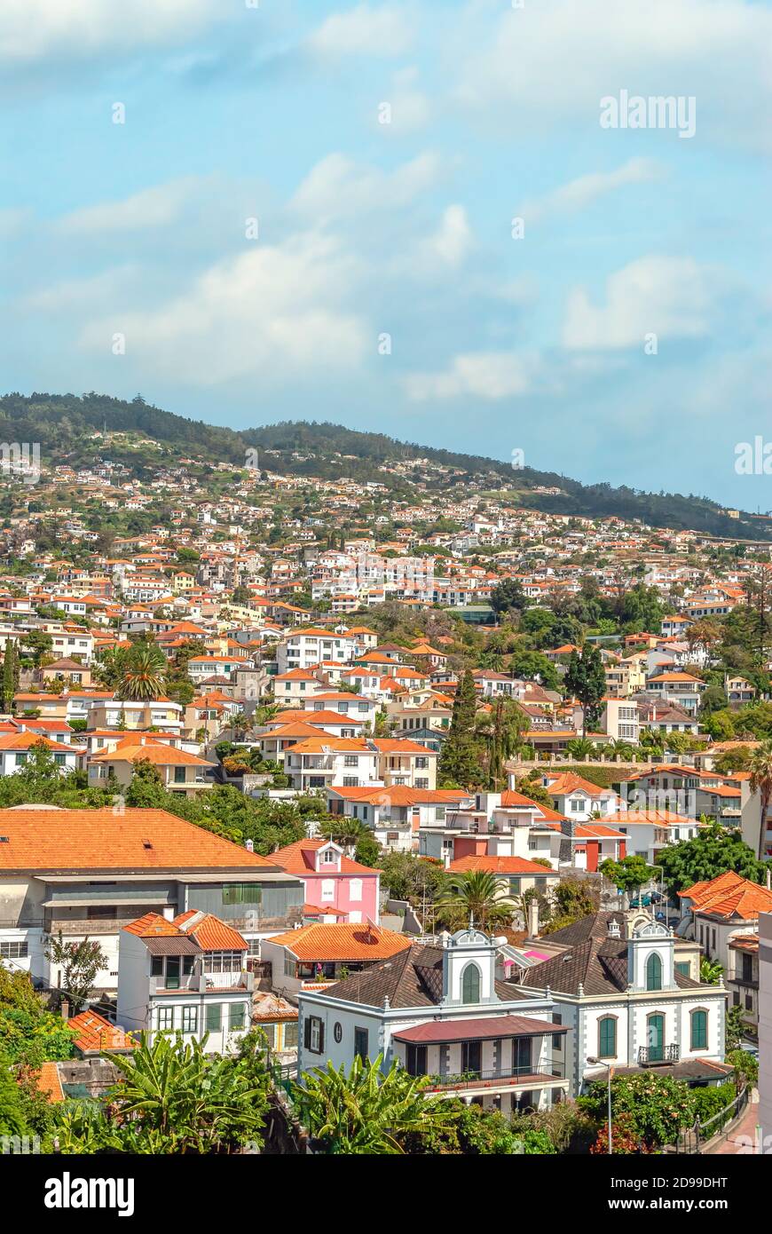 View over the city of Funchal seen from the mountain side, Madeira Island, Portugal. Stock Photo