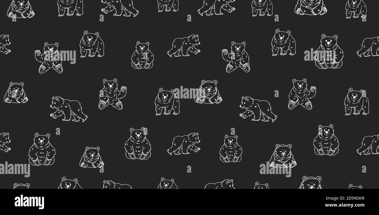 Seamless pattern with chalk on blackboard effect. Gray background and white lines of different bears Stock Vector