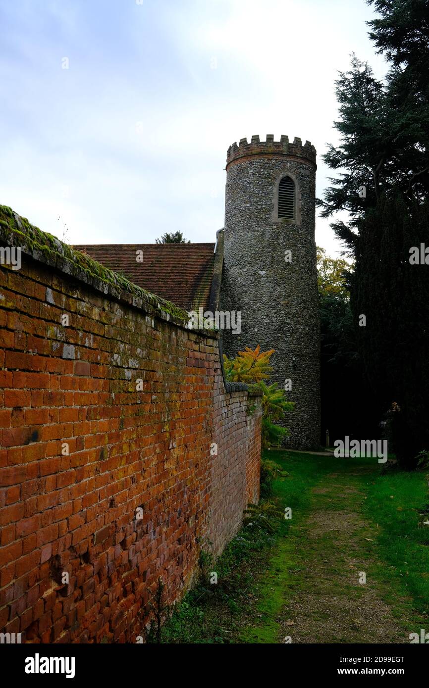 The round spire of Little Plumstead church in the county of Norfolk