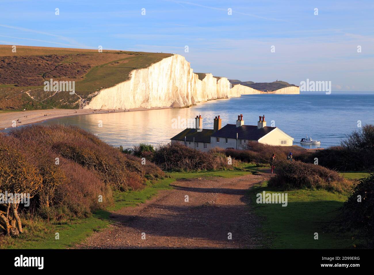 Seven Sisters chalk cliffs, from Seaford Head, East Sussex, UK Stock Photo