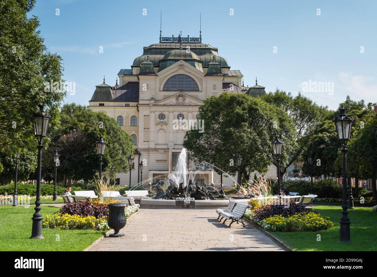 Flower Park and Opera Theatre in Old Town Kosice Slovakia Stock Photo