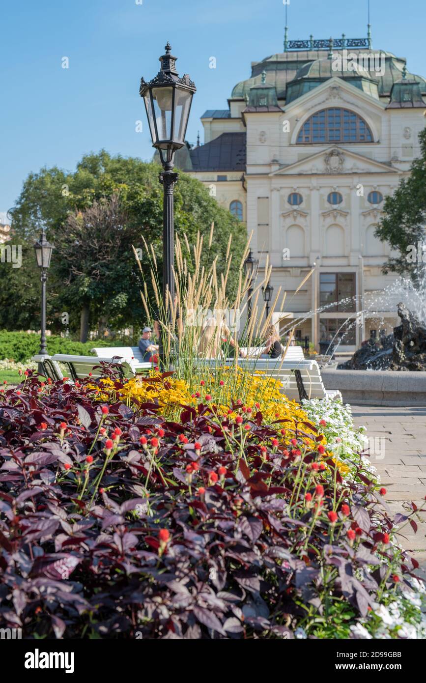 Flower Park and Opera Theatre in Old Town Kosice Slovakia Stock Photo