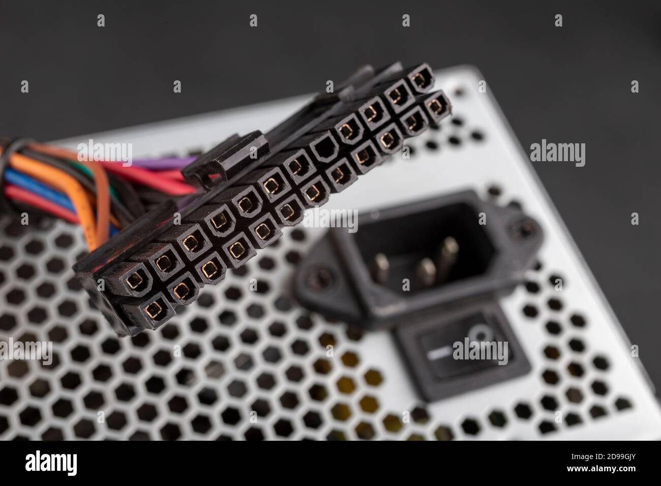 Large plug to power the PC motherboard. Components of the computer