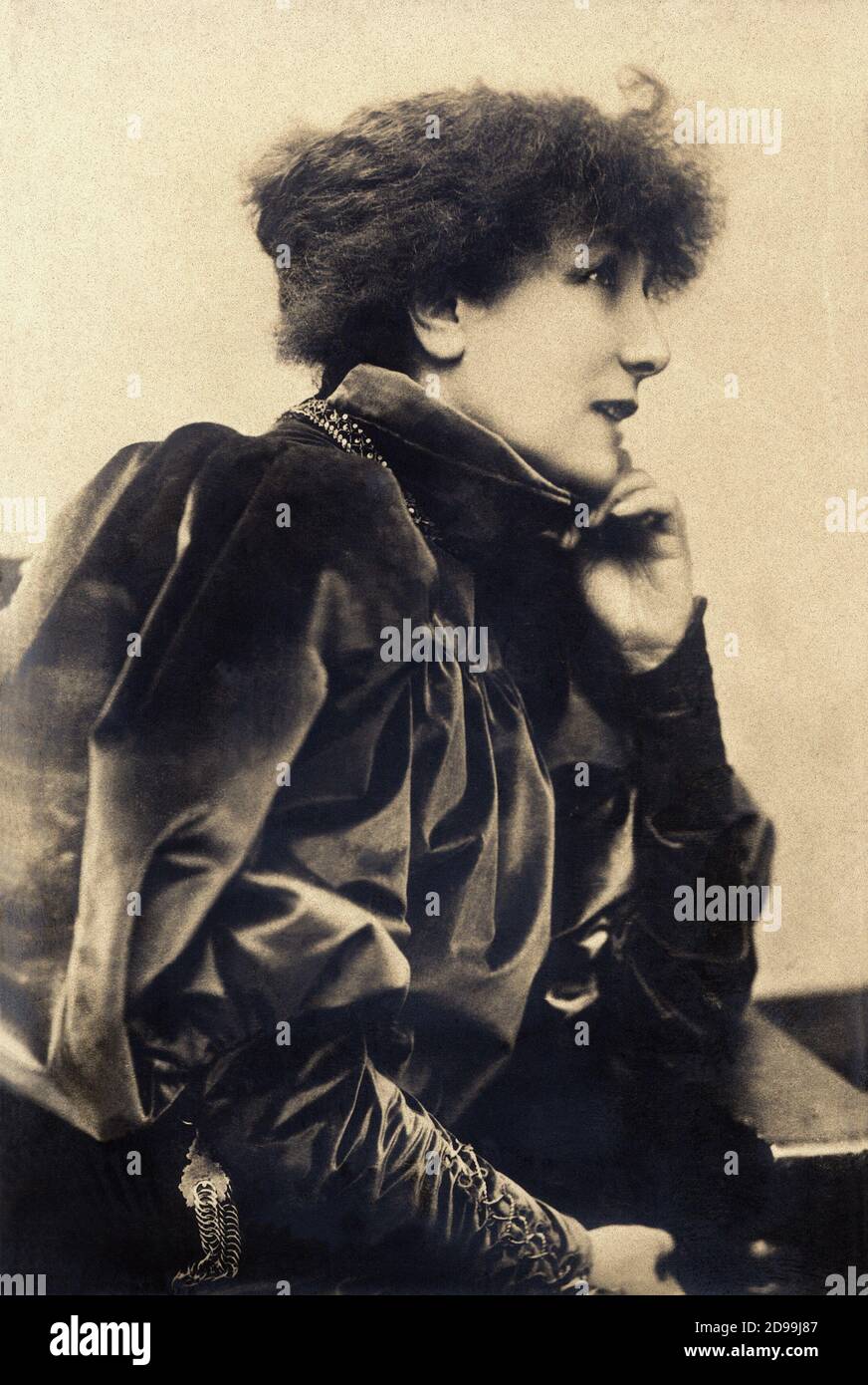 1890 c : the french actress  SARAH  BERNHARDT  ( born Henriette Rosine Bernard , Paris 1844 - 1923 ) - THEATHER - TEATRO - ATTRICE - chignon - velluto - velvet - BELLE EPOQUE ----   Archivio GBB Stock Photo