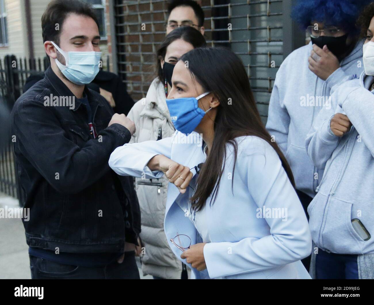 Bronx, United States. 03rd Nov, 2020. Congresswoman Alexandria Ocasio-Cortez thanks her campaign team outside of her Bronx office in New York City on Election Day on November 3, 2020 in New York City. Photo by John Angelillo/UPI Credit: UPI/Alamy Live News Stock Photo