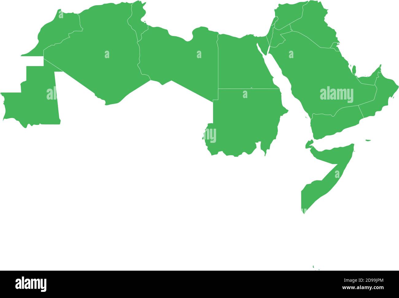 Arab World states. Blank political map of 22 arabic-speaking countries of the Arab League. Northern Africa and Middle East region. Vector illustration. Stock Vector