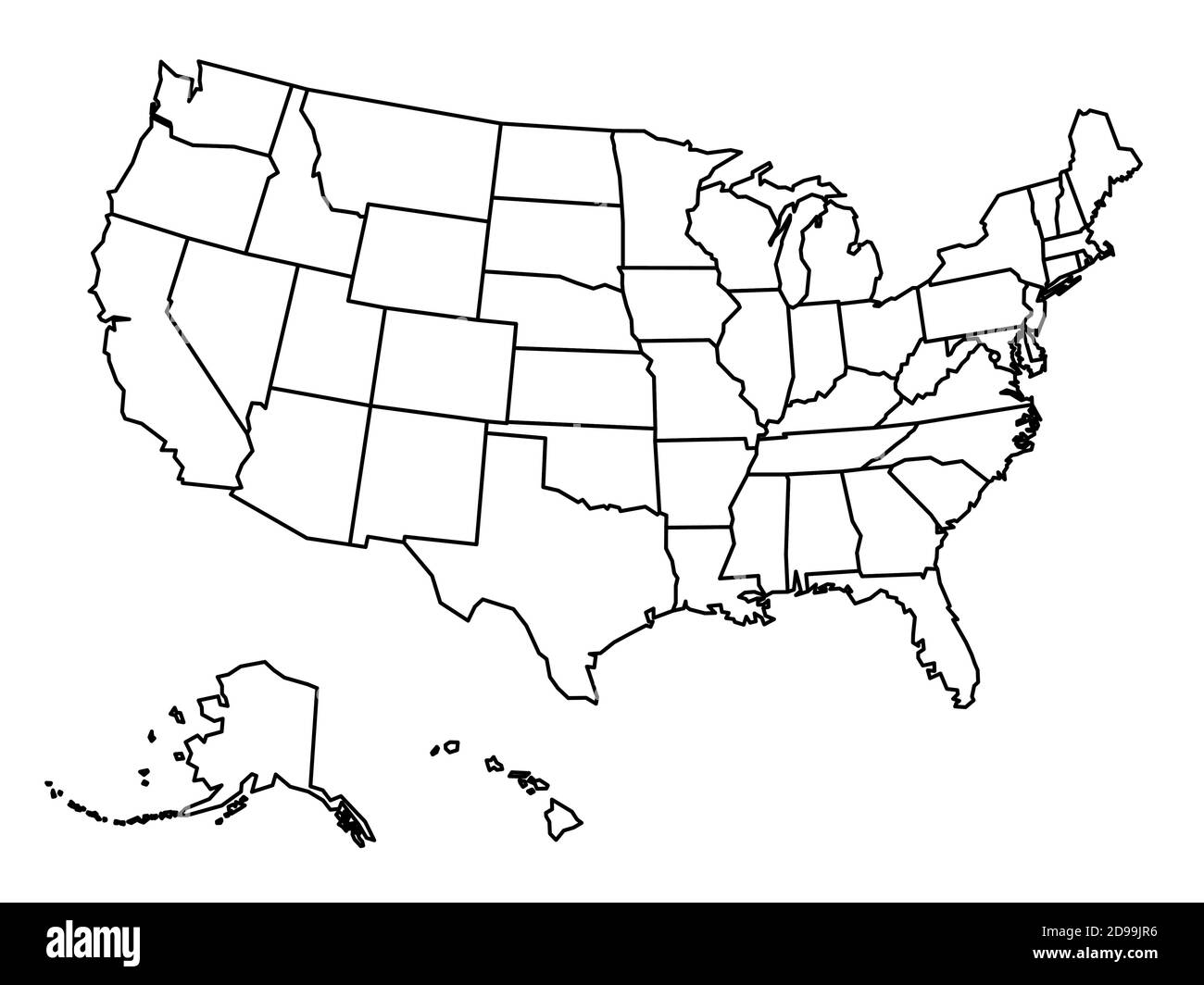 Blank outline map of United States of America. Simplified vector Throughout United States Map Template Blank