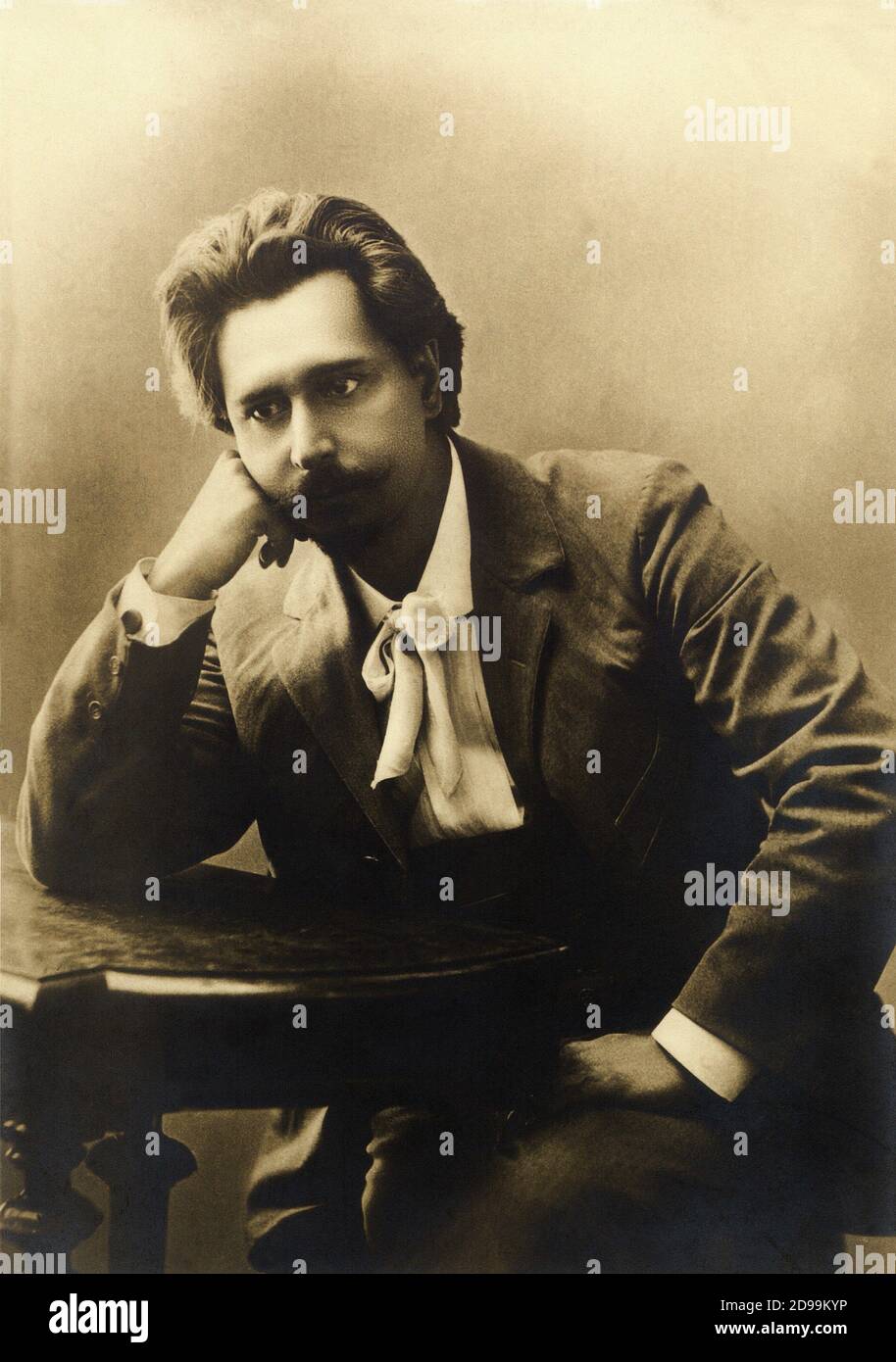 The russian writer and playwright   LEONID Nikolaevic  ANDREEV ( Orel 1871 - Mustamaggi 1919 ) - ANDREYEV - ANDREIYEV - portrait - ritratto - baffi - moustache - barba - beard - polsino - cuff - wristband - cravatta - tie ----  Archivio GBB Stock Photo