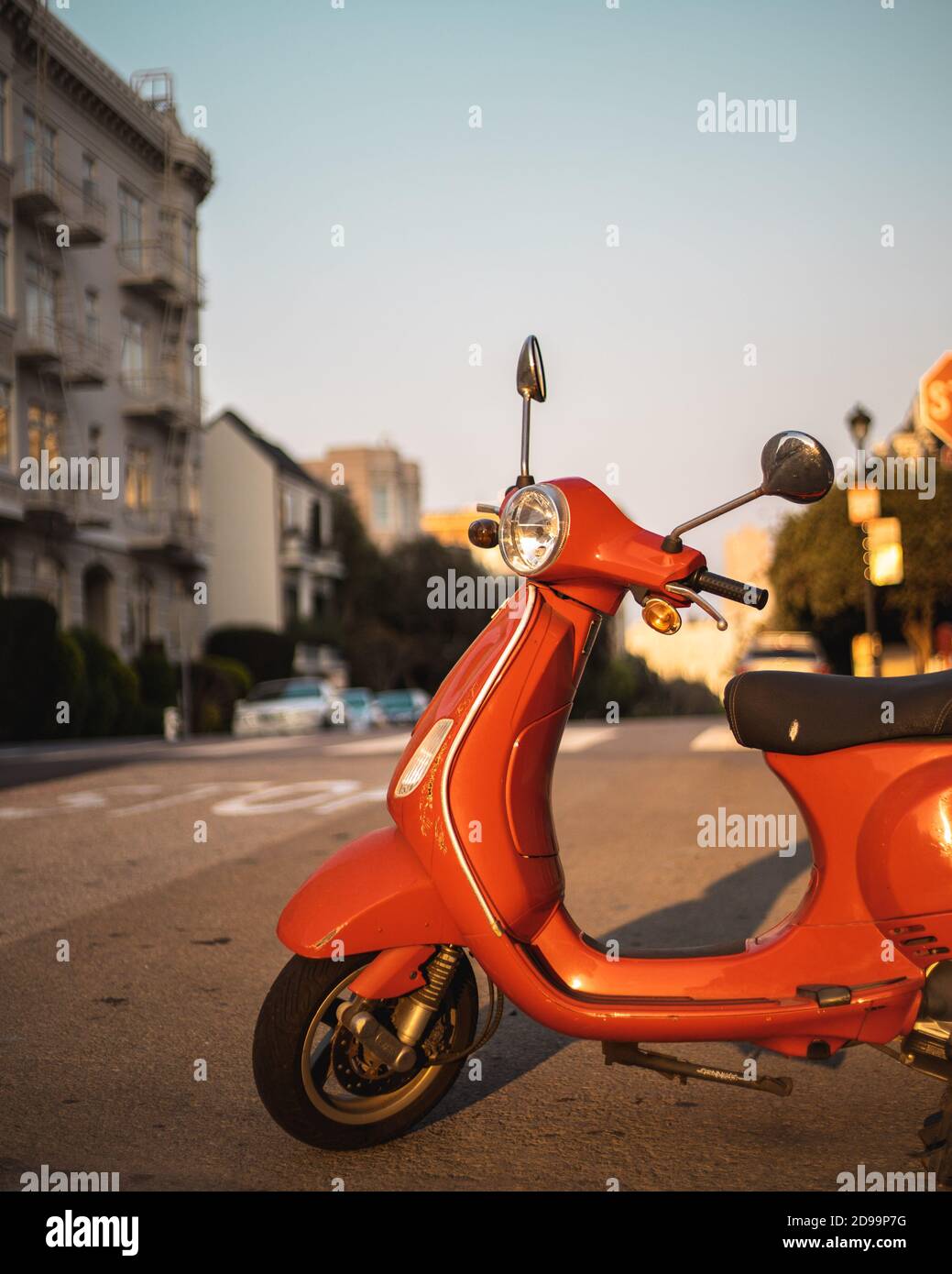Vespa scooter downtown Stock Photo