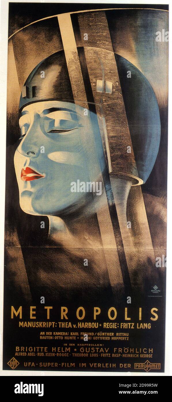 1927  , GERMANY : Original german movie poster for METROPOLIS by Fritz Lang , with Brigitte Helm ( 1906 -  1996 ) - SILENT MOVIE - CINEMA MUTO - poster cinematografico - art deco - robot - robots  ----  Archivio GBB Stock Photo