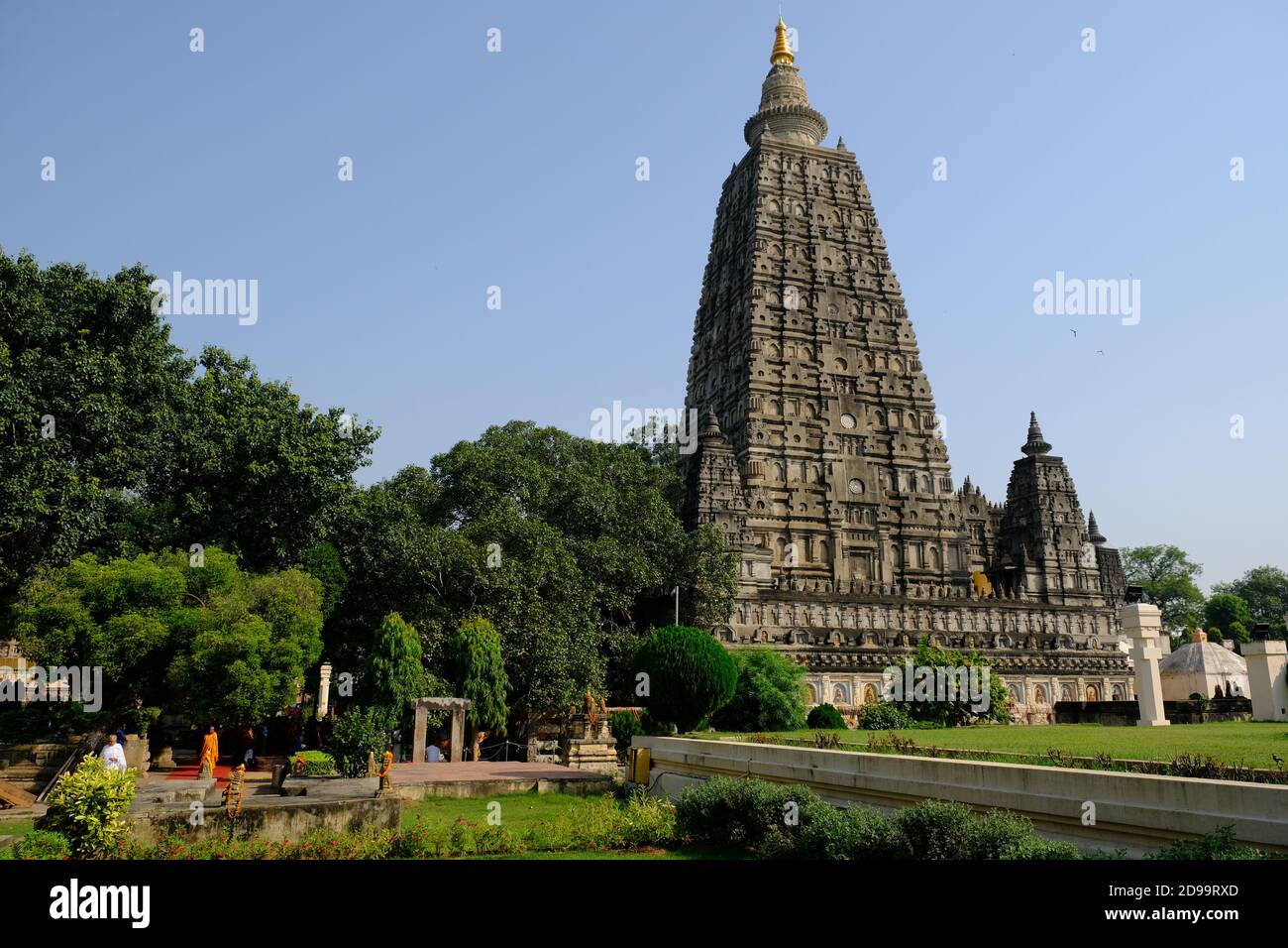 India Bodh Gaya - Buddhist Mahabodhi Temple Complex landscape view Stock Photo