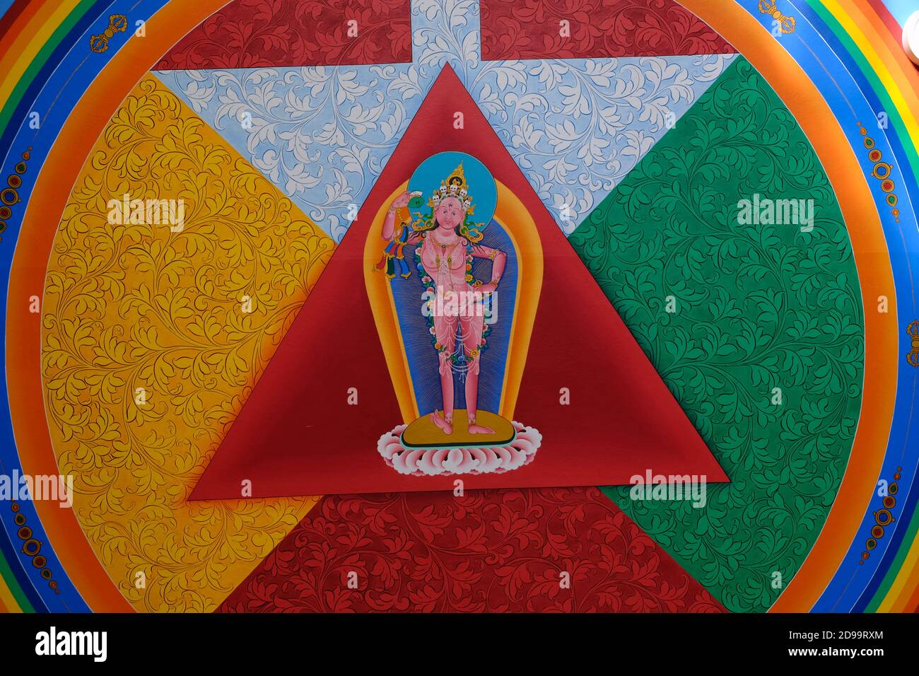 India Bodh Gaya - Cambodian Monastery temple colorfull wall painting in mediation hall Stock Photo