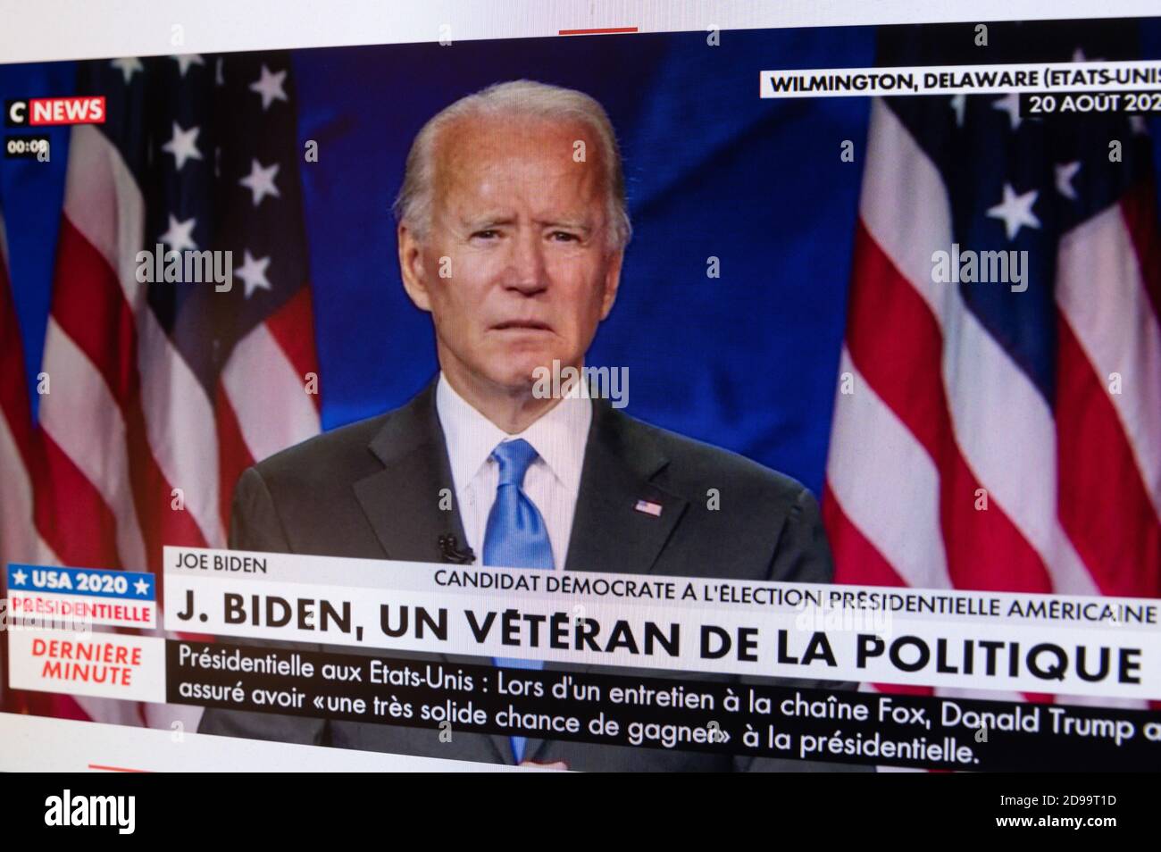 Lyon, Rhone Alpes Auvergne, France November 04 2020: election day in america . Voting hours between Joe Biden and Donald Trump fort the president elec Stock Photo