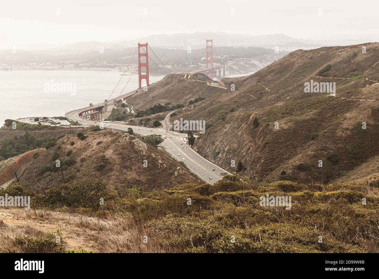 Golden Gate Bridge Overlook View from Marin Headlands Sausalito. Stock Photo