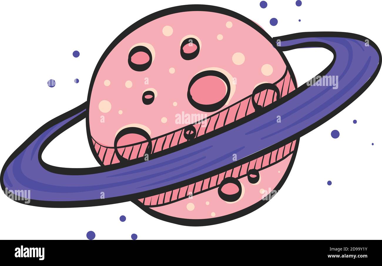 Saturn icon in color drawing. Plasma, belt, satellite Stock