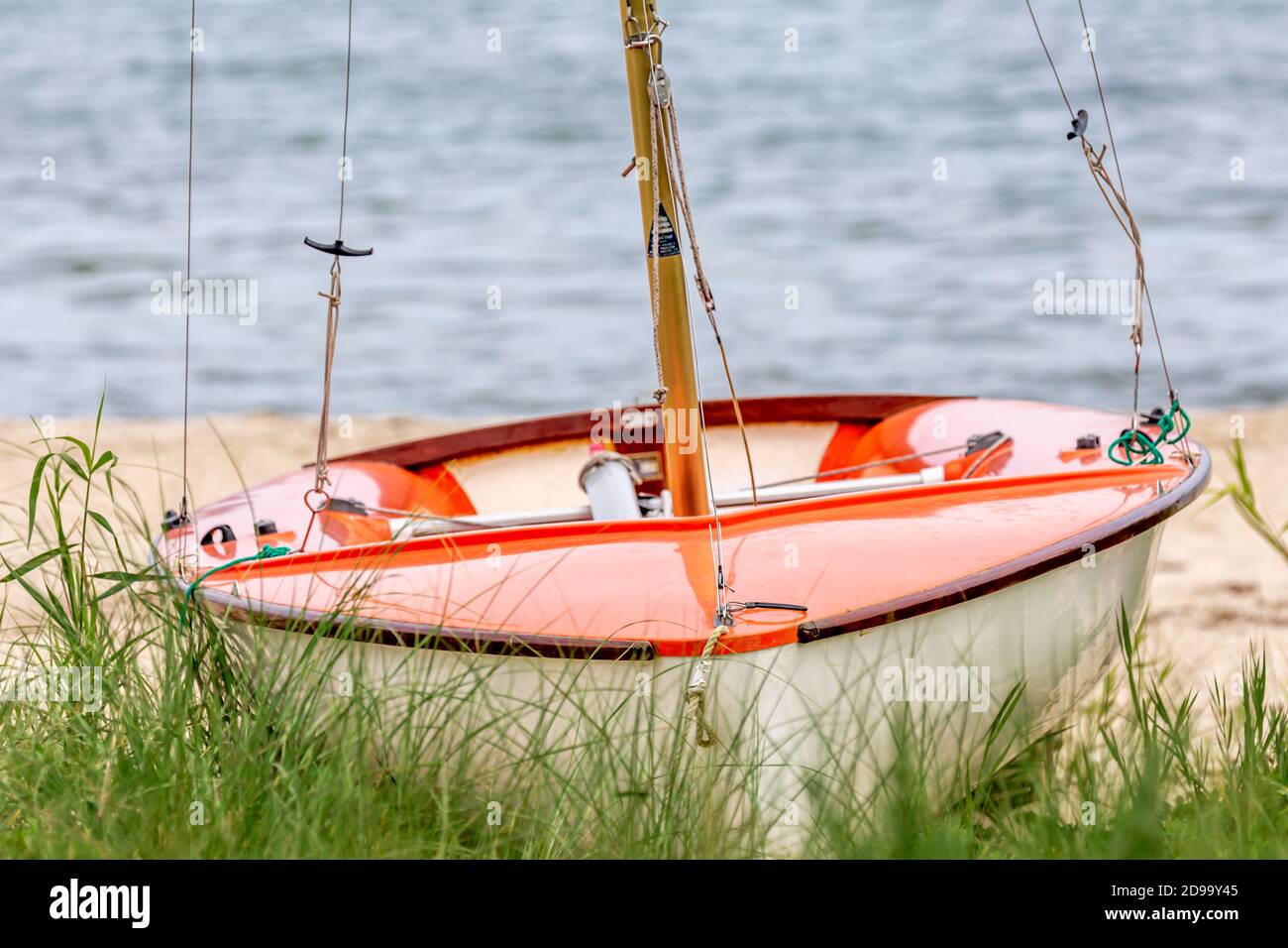 Sail boat on the Haven's beach in Sag Harbor, NY Stock Photo