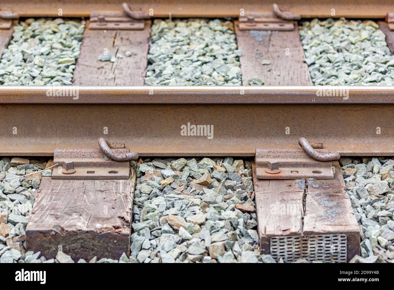 Close up of the LIRR rail road track in Long Island Stock Photo