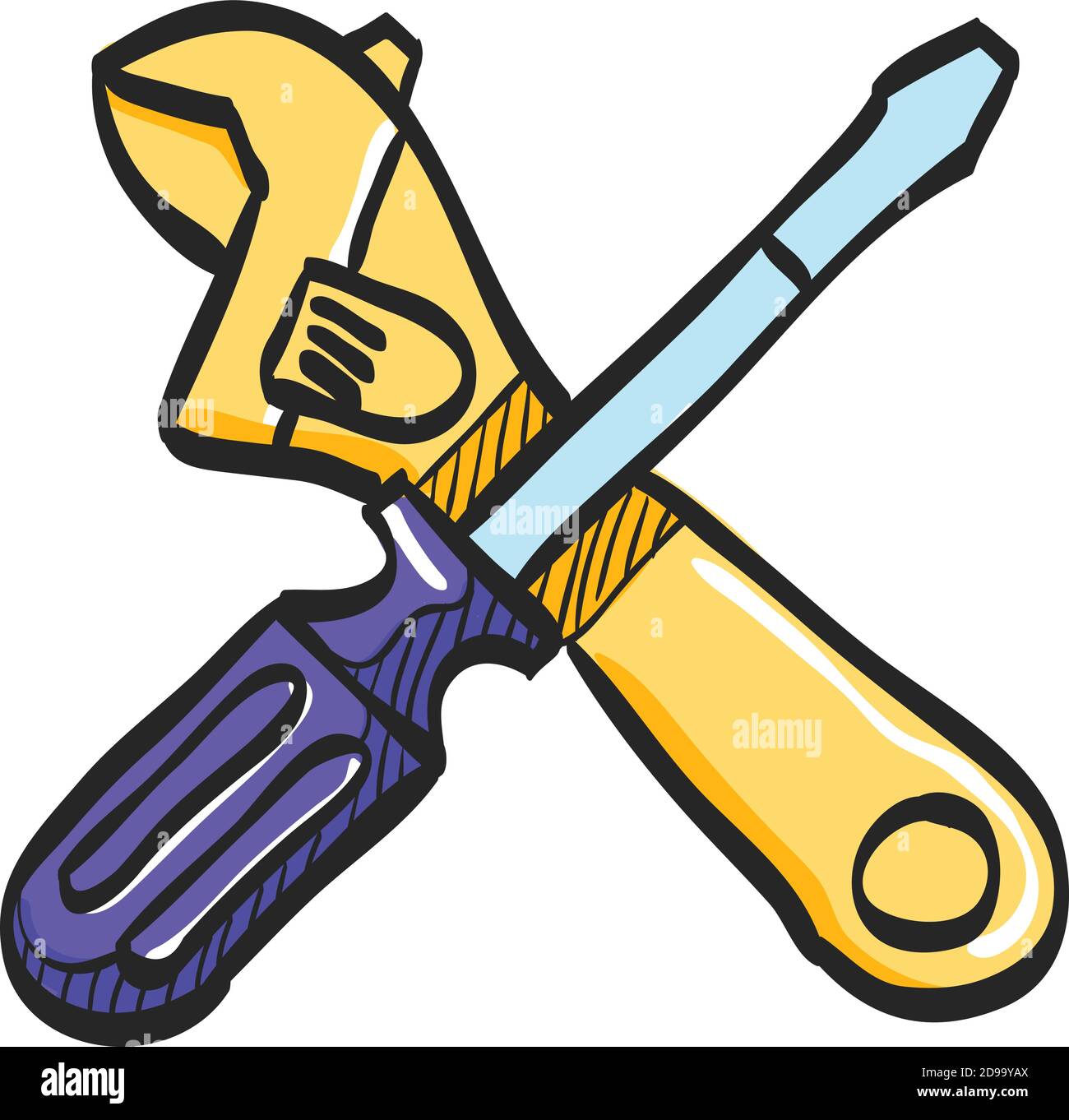 Mechanic tools icon in color drawing. Wrench screw driver mechanic setting maintenance