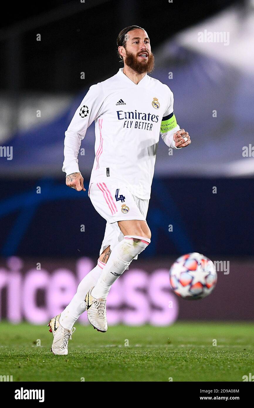 Madrid, Spain. 03rd Nov, 2020. MADRID, SPAIN - November 03, 2020: Sergio Ramos of Real Madrid CF in action during the Champions League Group B football match between Real Madrid CF and FC Internazionale. Real Madrid CF won 3-2 over FC Internazionale. (Photo by Nicolò Campo/Sipa USA) Credit: Sipa USA/Alamy Live News Stock Photo