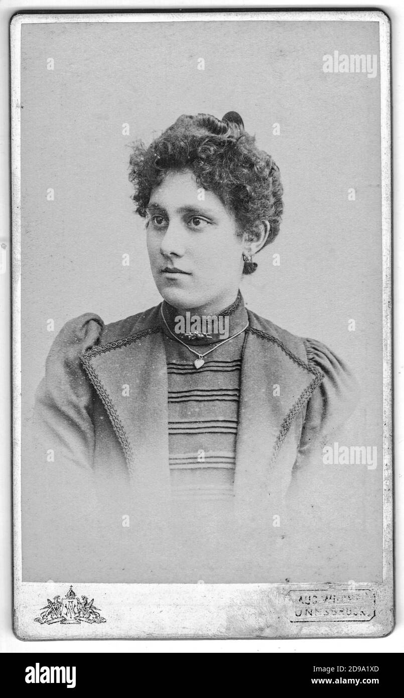 Vintage photo shows portrait mature woman. Edwardian hairstyle and fashion. Photo was taken in Austro-Hungarian Empire or also Austro-Hungarian Stock Photo