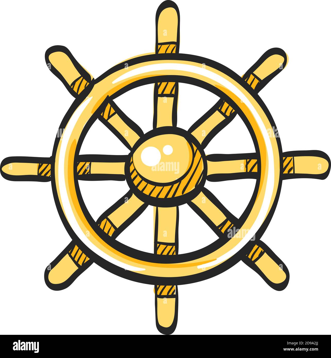Ship steer wheel icon in color drawing. Transportation sea navigate ...