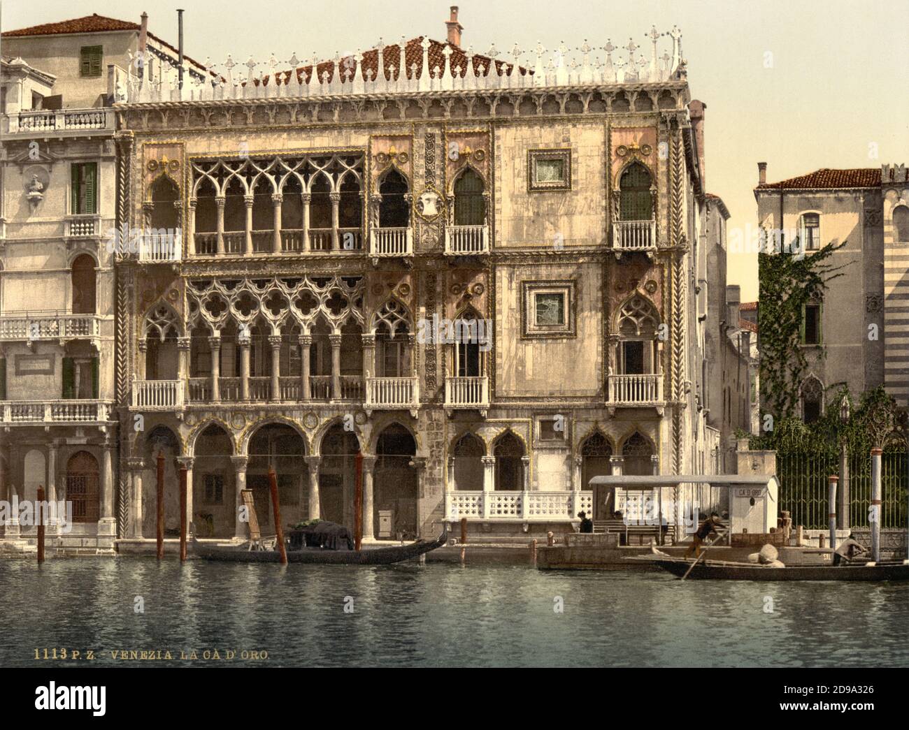 1895 ca. , VENEZIA ,  ITALY : The CA' D'ORO ( Palazzo Franchetti )on CANAL GRANDE  . Photochrom print colors edited by Detroit Publishing Co.  -  VENICE - VENETO -  ITALIA - FOTO STORICHE - HISTORY - GEOGRAFIA - GEOGRAPHY  - ARCHITETTURA - ARCHITECTURE  -     - ARTS - ARTE - OTTOCENTO - 800's - '800 - VENETO    ----  Archivio GBB Stock Photo