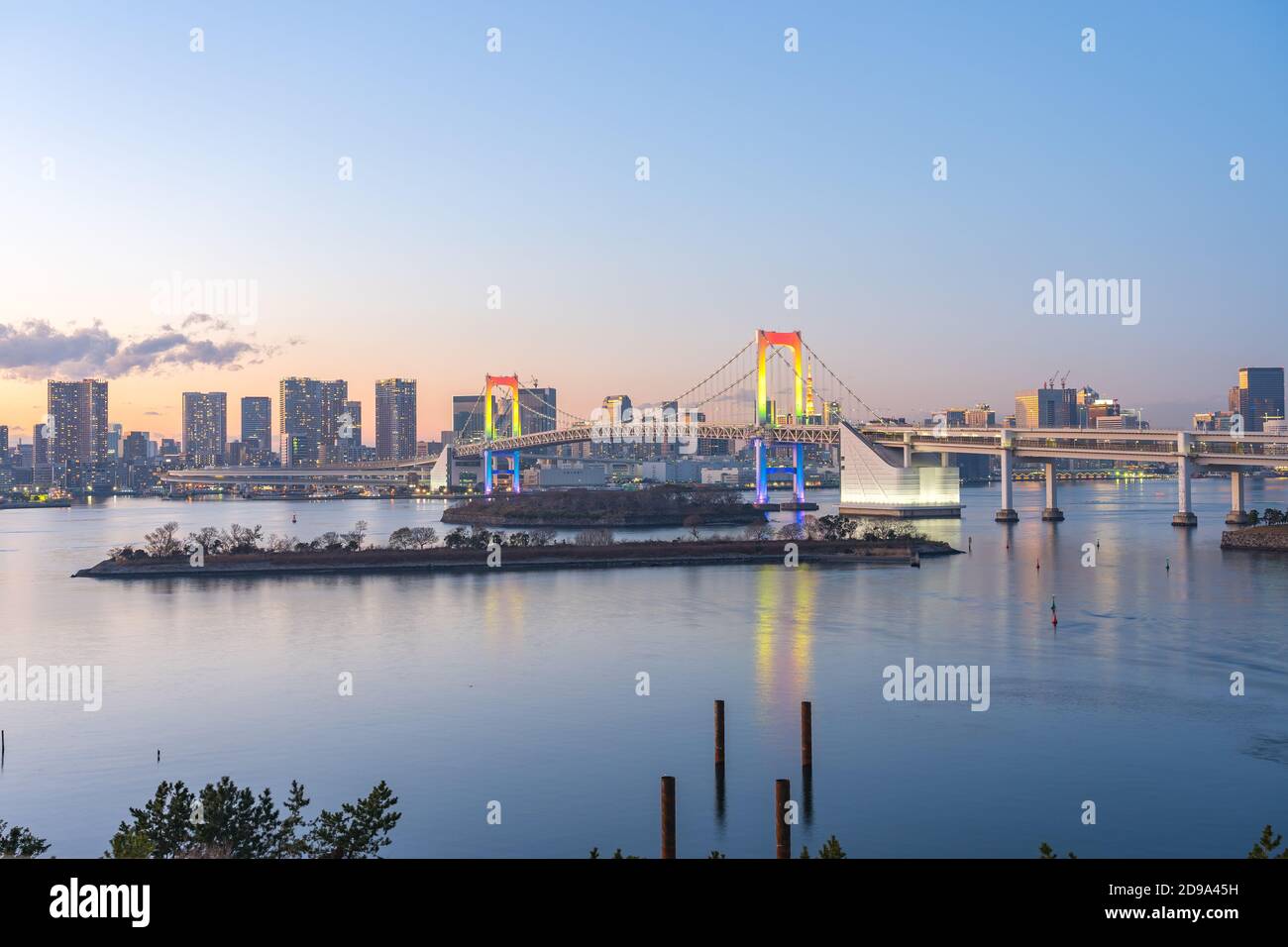 View of Tokyo bay city skyline at night in Japan. Stock Photo