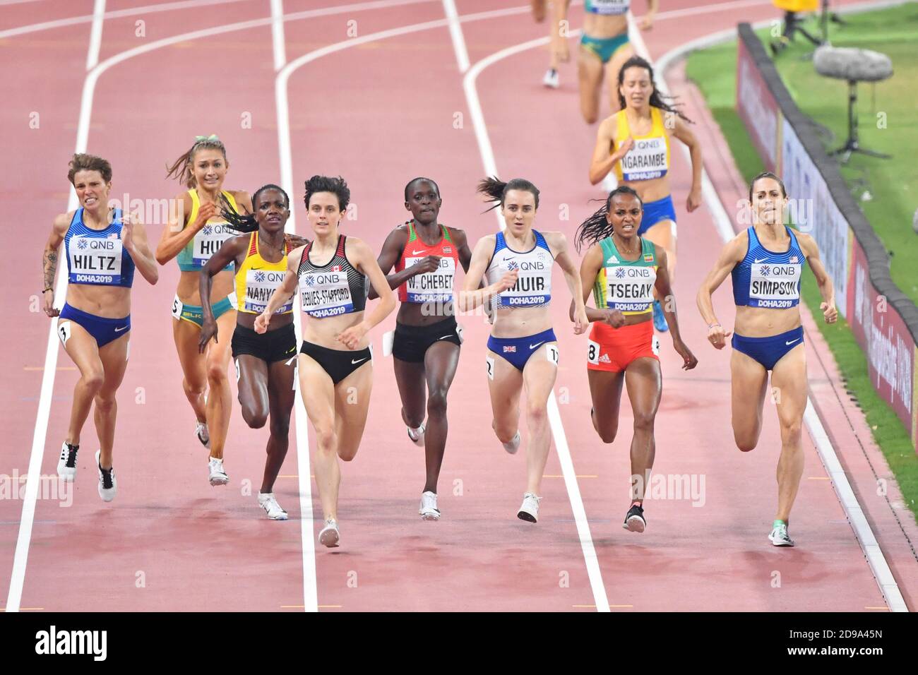 Jenny Simpson, Gabriela DeBues-Stafford, Laura Muir, Gudaf Tsegay.  1500 Metres Women. Semifinal. IAAF World Athletics Championships, Doha 2019 Stock Photo