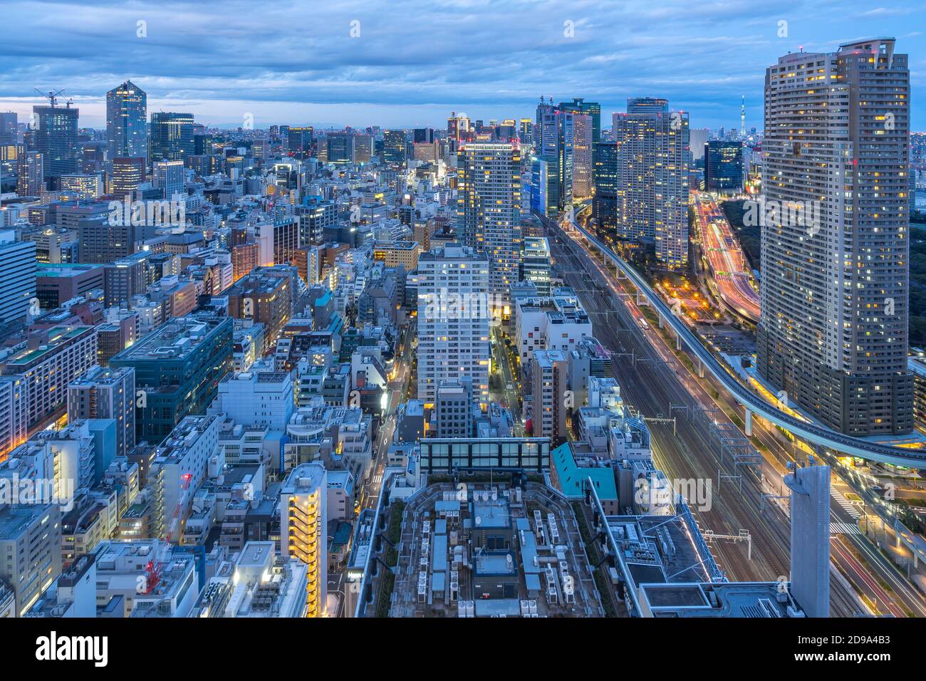 Tokyo city skyline with landmark buildings in Tokyo, Japan. Stock Photo