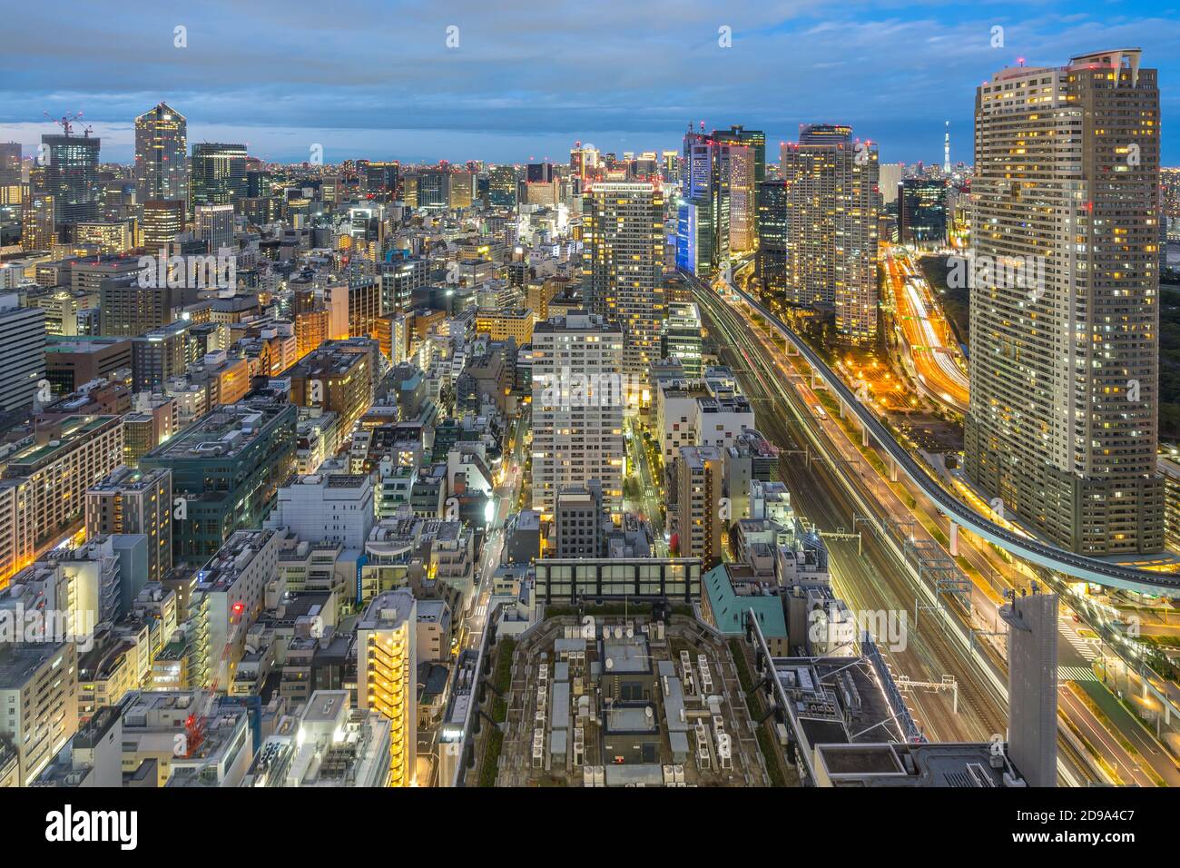 Tokyo city skyline with landmark buildings in Tokyo, Japan at night. Stock Photo