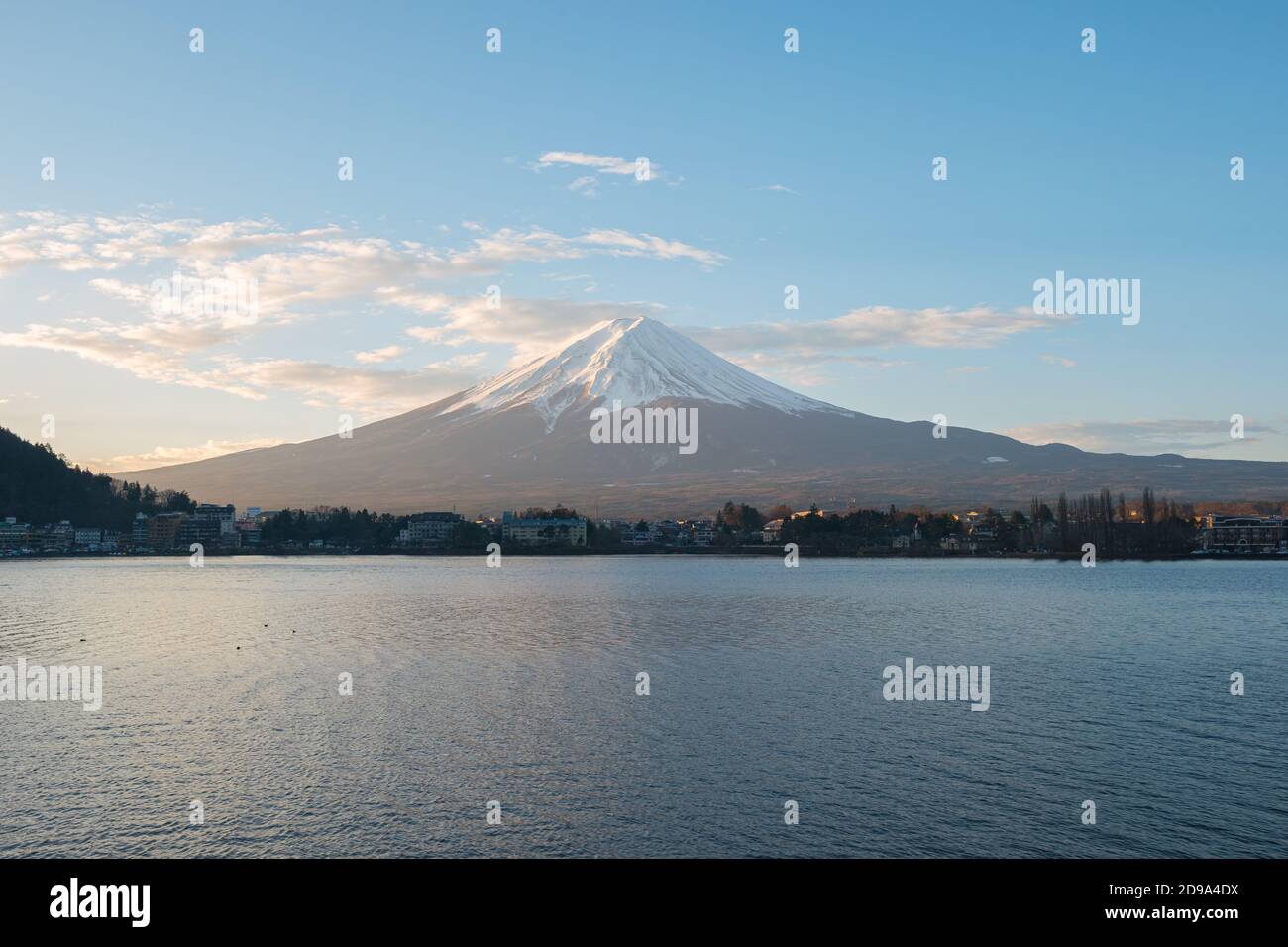 Fujisan Mountain with view of lake Kawagushiko in Japan. Stock Photo