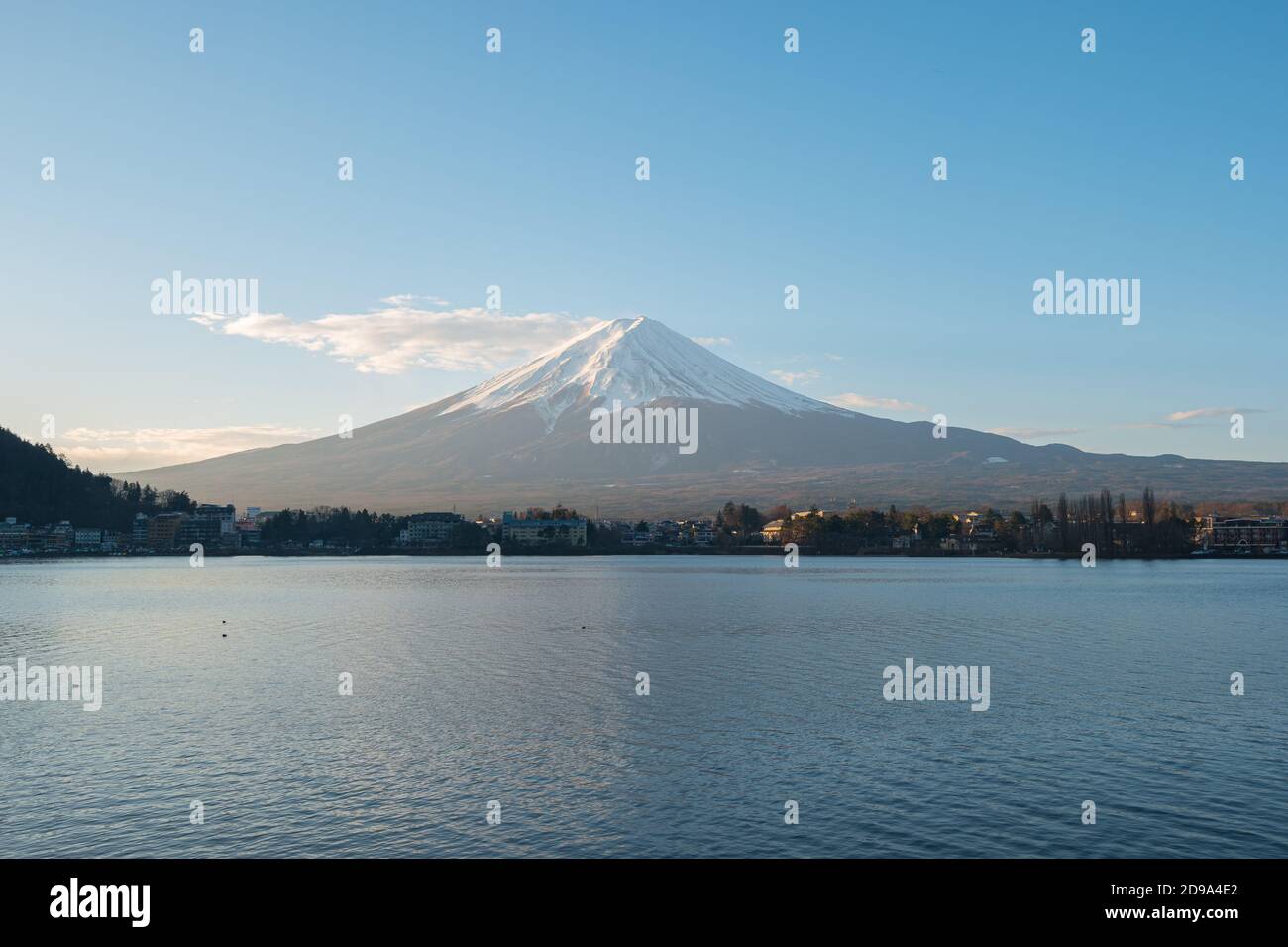 Fujisan Mountain the highest mountain in Japan with view of lake Kawagushiko. Stock Photo