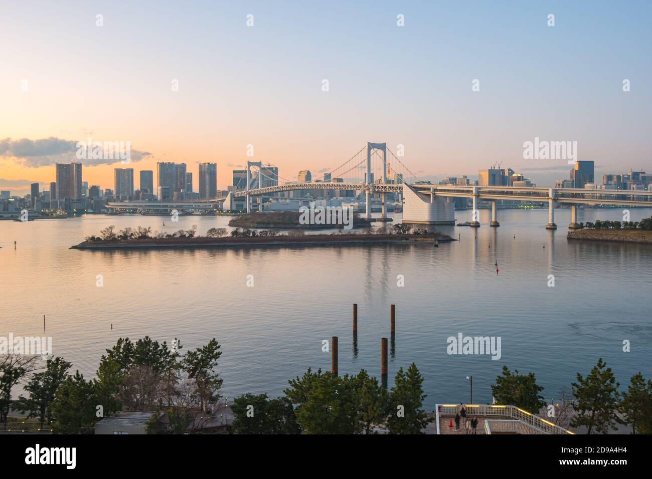 Sunset view of Odaiba in Tokyo city, Japan. Stock Photo
