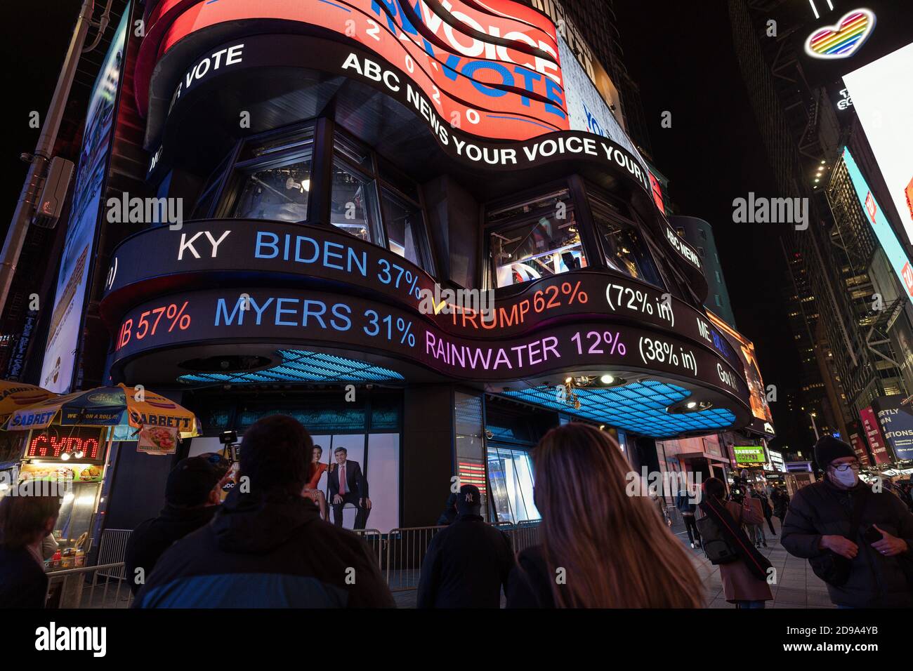 New York, New York, USA. 3rd Nov, 2020. People in Times Square watch early election returns come in. Credit: Joseph Reid/Alamy Live News Stock Photo