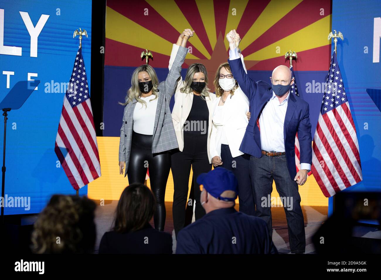 Democratic U S Senate Candidate Mark Kelly Celebrates With His Wife Gabby Giffords Former U S Representative From Arizona And His Daughters At An Election Campaign Party In Tucson Arizona U S November 3