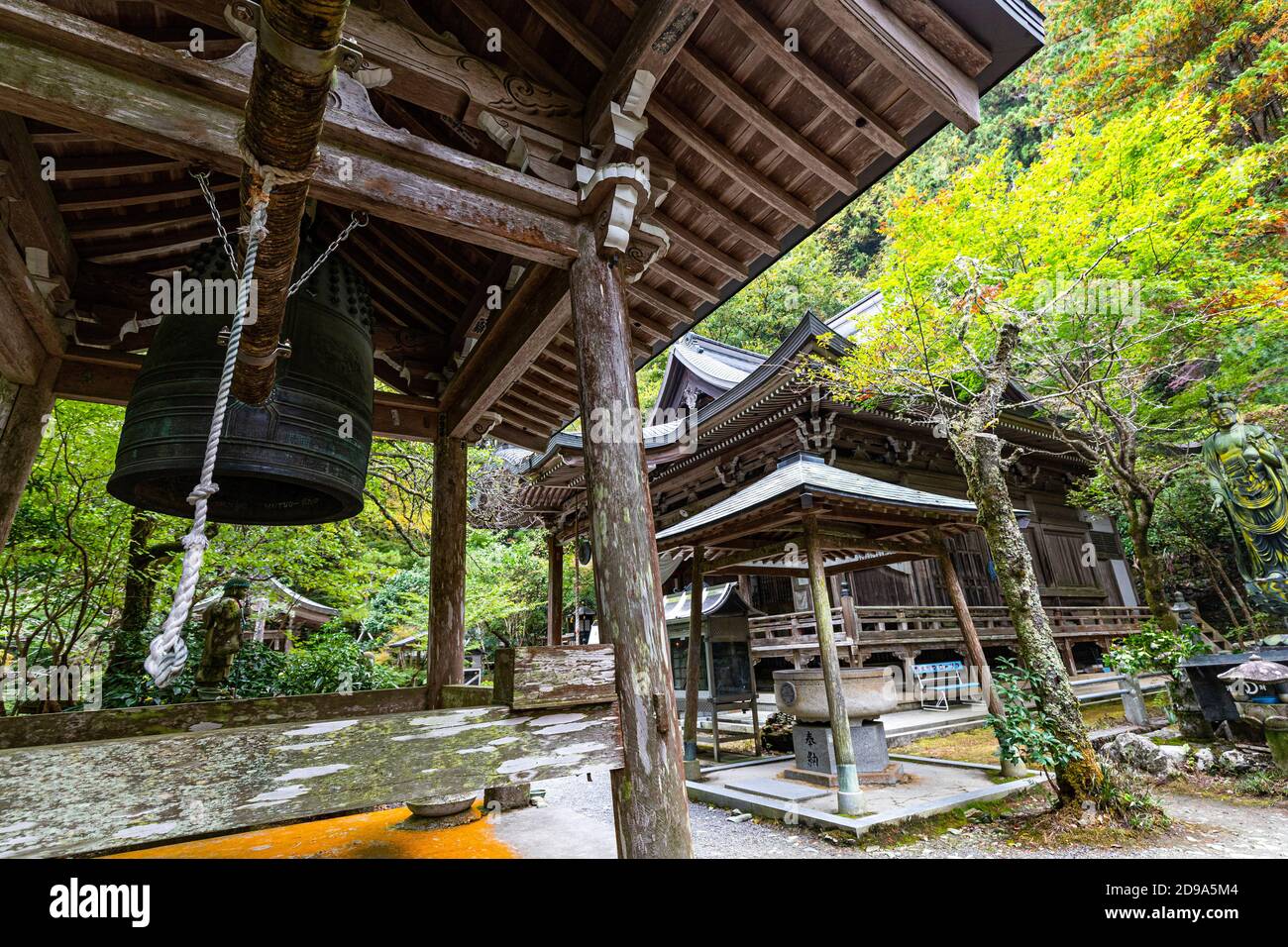 Temple 44 Daihoji 'The temple of Great Treasure' stands in a forest of ancient cedar and cypress trees in the area known as Kuma Highland in central E Stock Photo