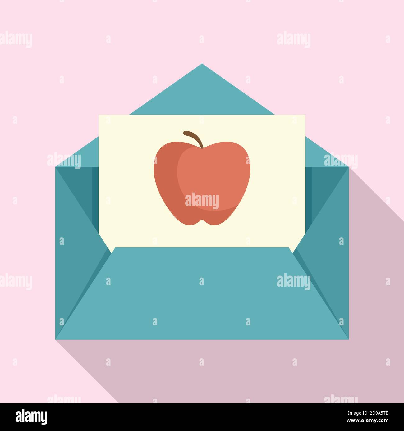 Envelope red apple newtons day icon, flat style Stock Vector