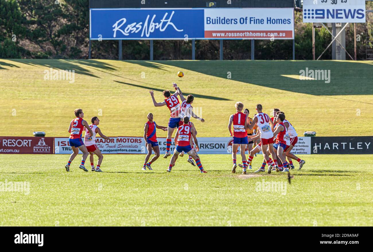 Grassroots Australian rules football played in Perth Western Australia. Under 18 Australian rules football Stock Photo