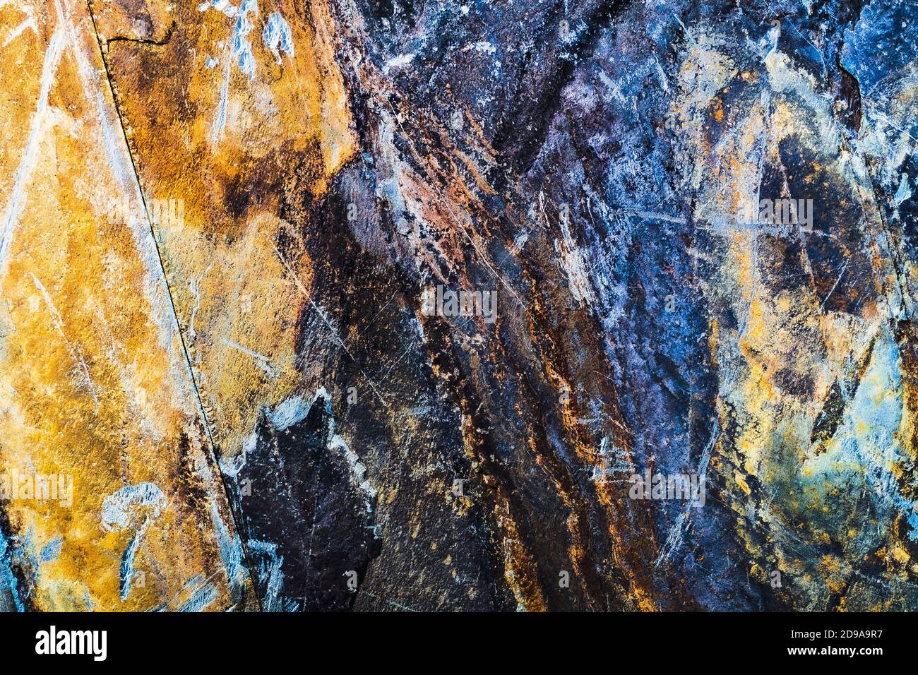 Dark Textured Painted Cracked Multicolored Rusty Aged Metal Background Stock Photo