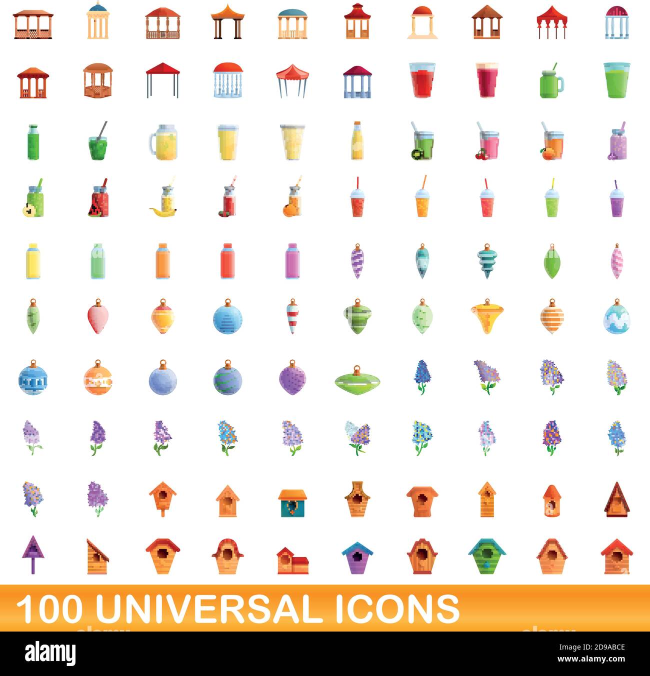 100 universal icons set. Cartoon illustration of 100 universal icons ...