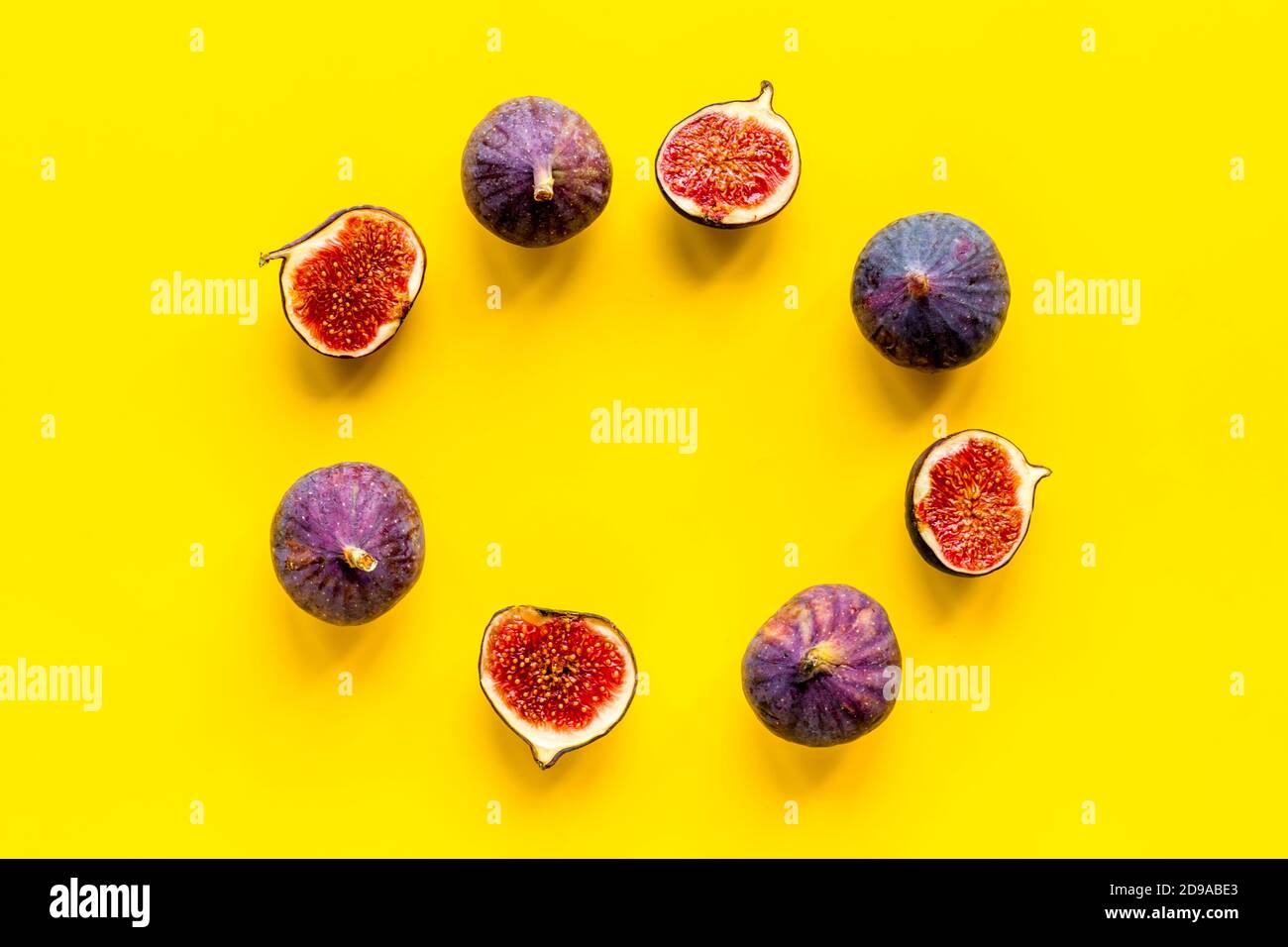 Flat lay of figs on a kitchen table, top view Stock Photo
