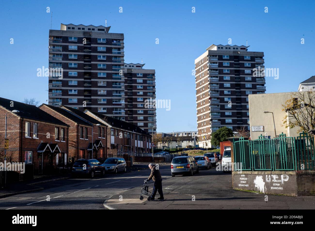 Tower block flats in New Lodge, Belfast Stock Photo Alamy