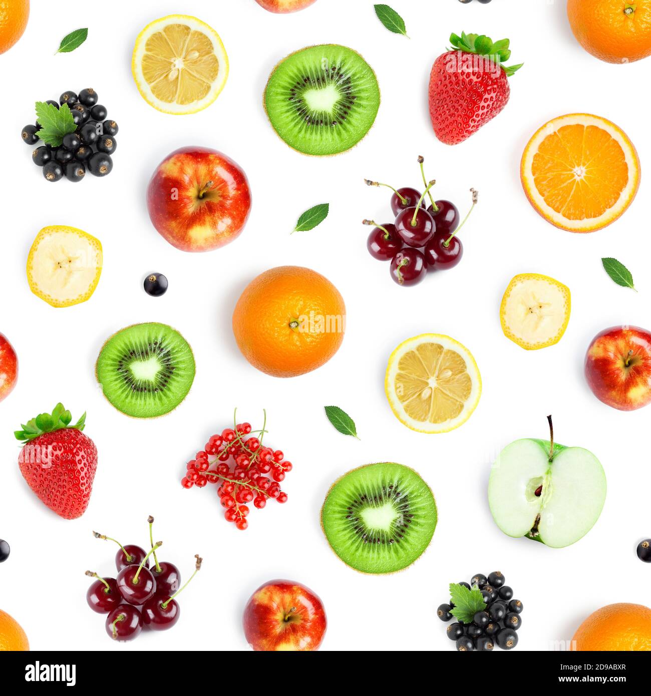 Fruits seamless pattern. Food background. Top view. Stock Photo