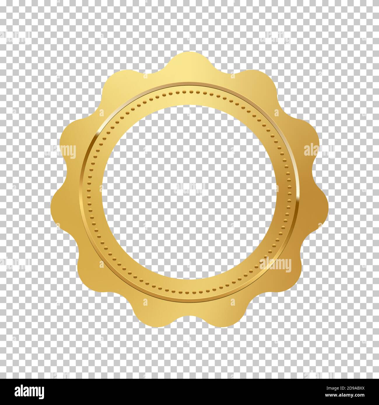 Shiny glowing round golden seal with empty space inside for text. Vector design element. Stock Vector