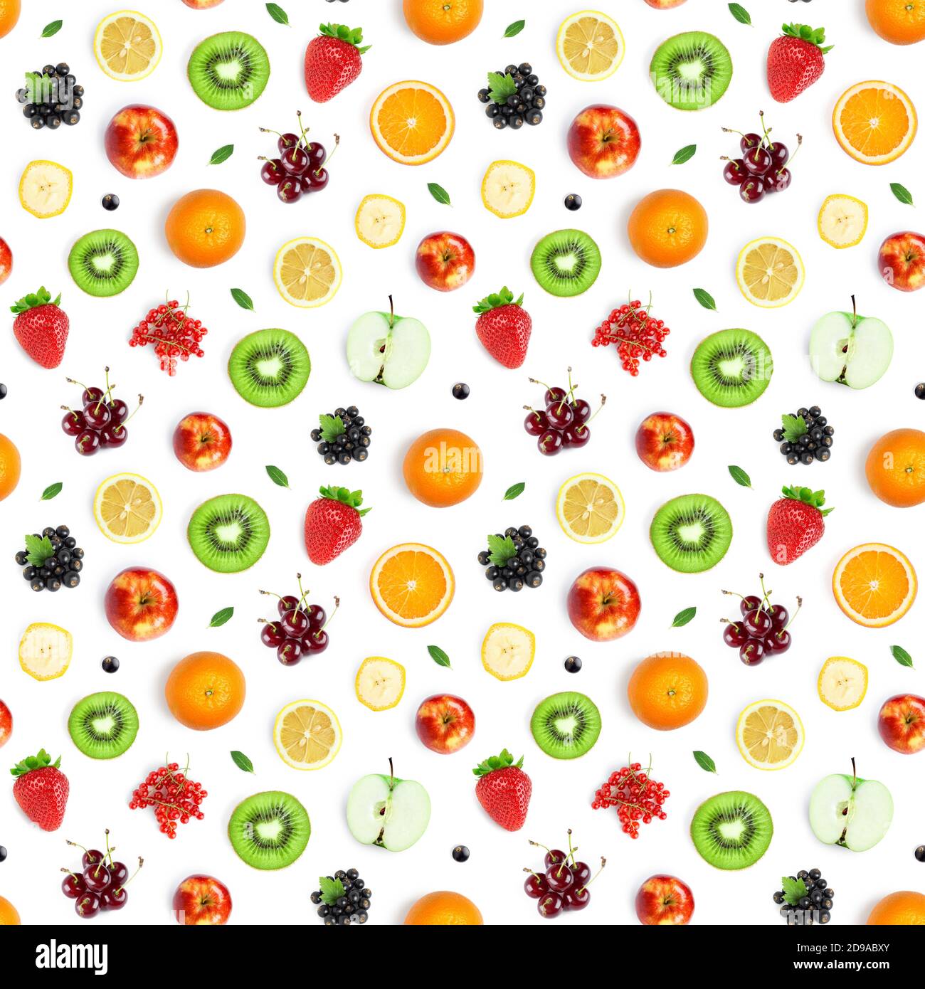 Fruits seamless pattern. Food background. Top view. Stock Photo