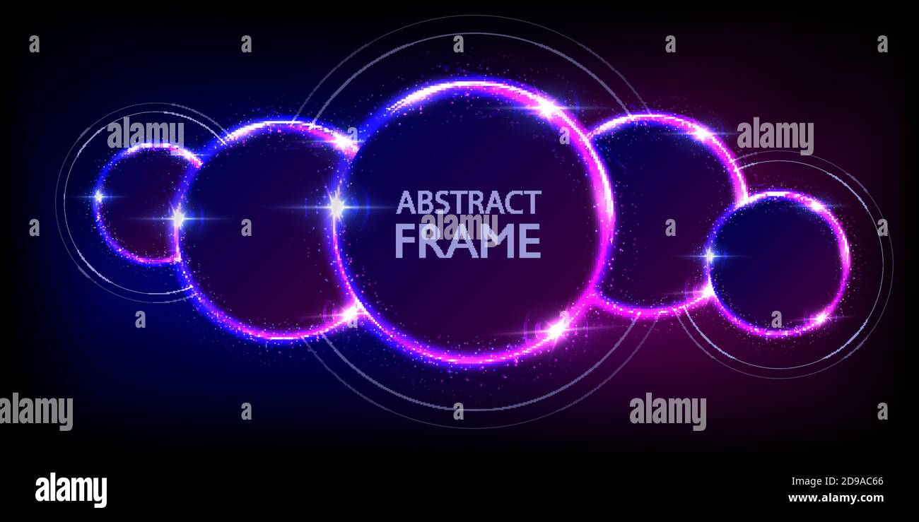 Glowing neon purple and blue circles abstract background. Round lines ...