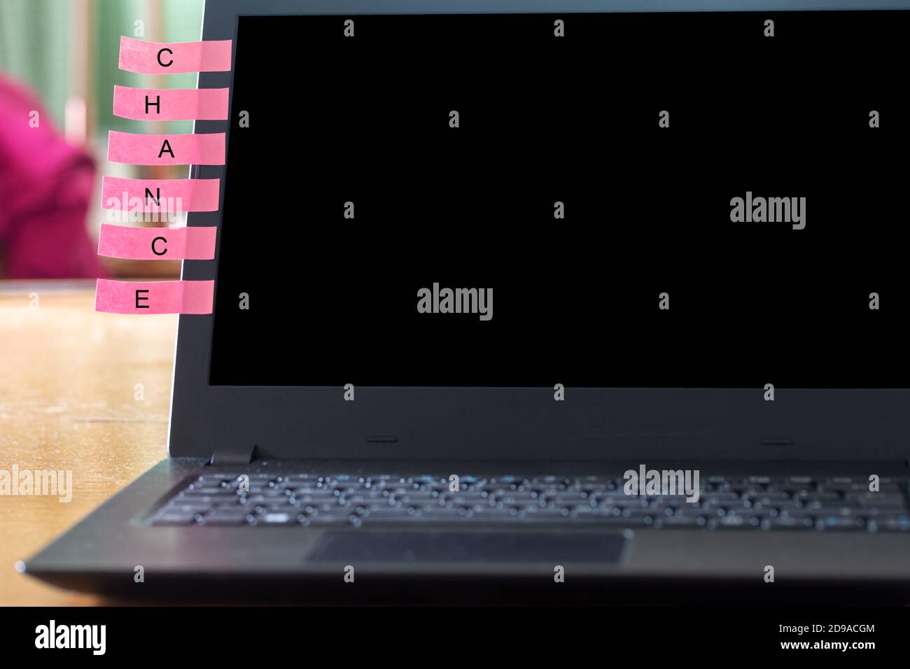 Paper notes on the laptop with the inscription Chance Stock Photo Alamy